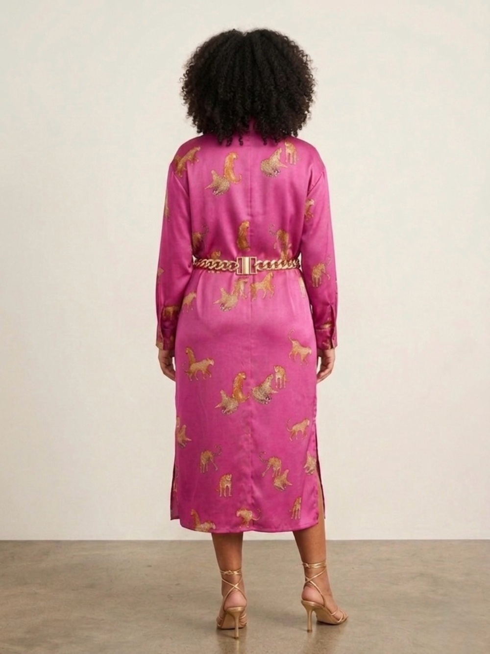 Umgee Hot Pink Satin Leopard Shirt Dress Size 1XL NWT - Picture 2 of 7